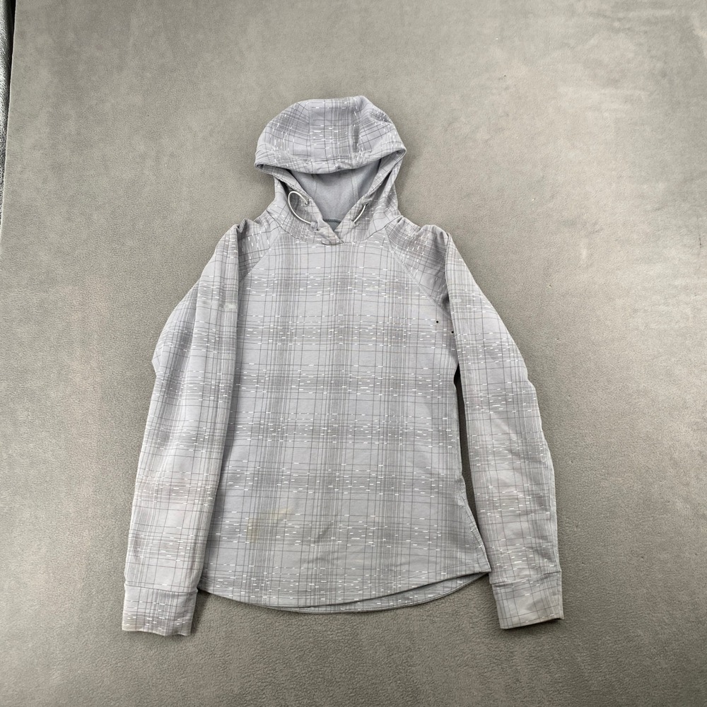 Nike Running Dri-FIT Grey Plaid Hoodie Ventilated Thumbhole Performance Small